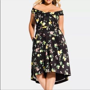 City Chic Amalfi Floral Off The Shoulder Dress Black 16